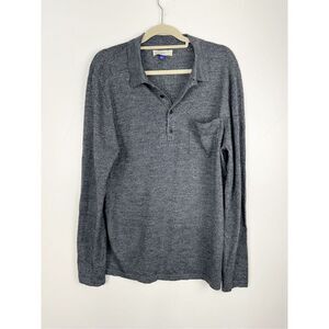 Artefact Men's Wool Long Sleeve Collared Pocket Polo Shirt Heather Gray Large